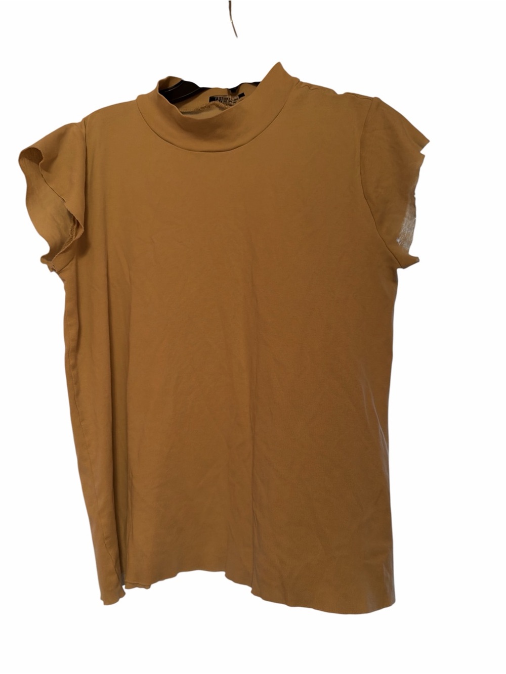 Zara Short Sleeve Mock Neck Top in Light Beige